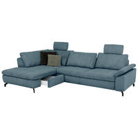 ECKSOFA in Cord, Velours Petrol  - Petrol/Schwarz, Design, Textil/Metall (197/291cm) - Beldomo Style