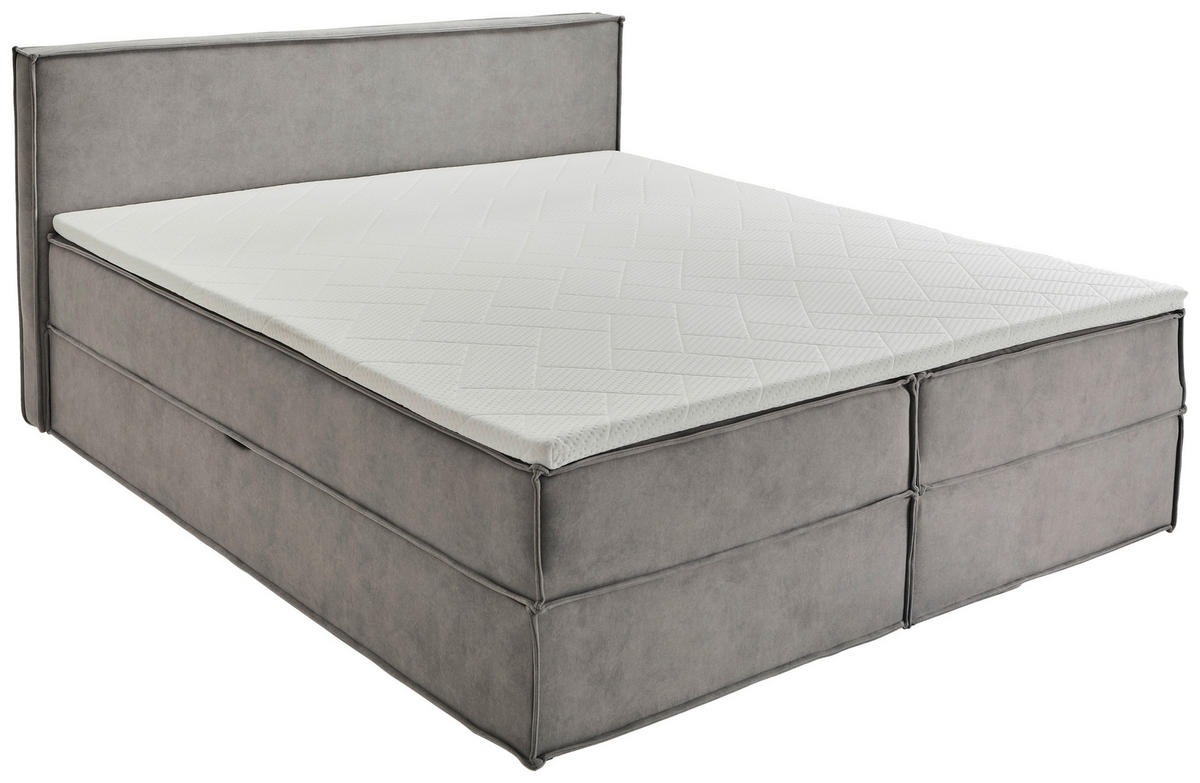 BOXBETT 180/200 cm,  in Hellgrau, Bettkasten, Topper, H3 + H3 = fest  - Hellgrau/Schwarz, Design, Kunststoff/Textil (180/200cm) - Chameo