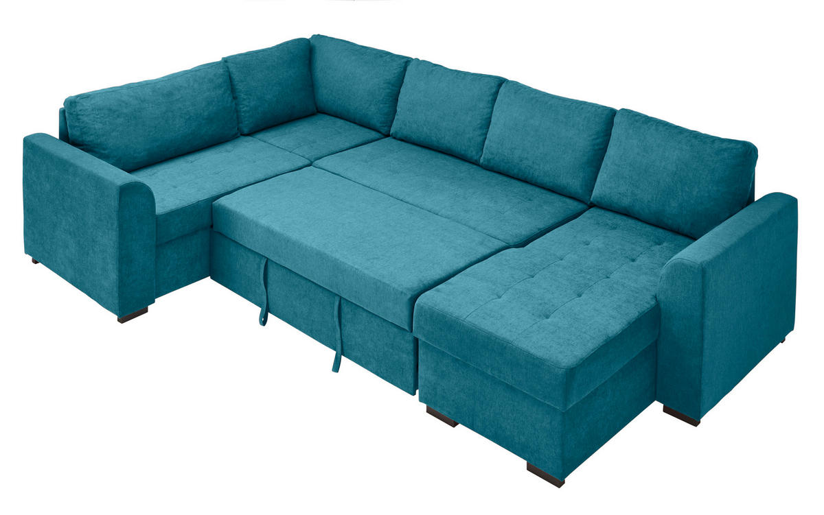 WOHNLANDSCHAFT in Webstoff Petrol  - Petrol/Schwarz, Design, Kunststoff/Textil (205/311/160cm) - Xora