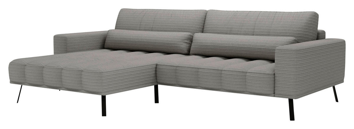ECKSOFA in Cord Grau  204/291 cm  - Schwarz/Grau, Design, Textil/Metall (204/291cm) - Lomoco