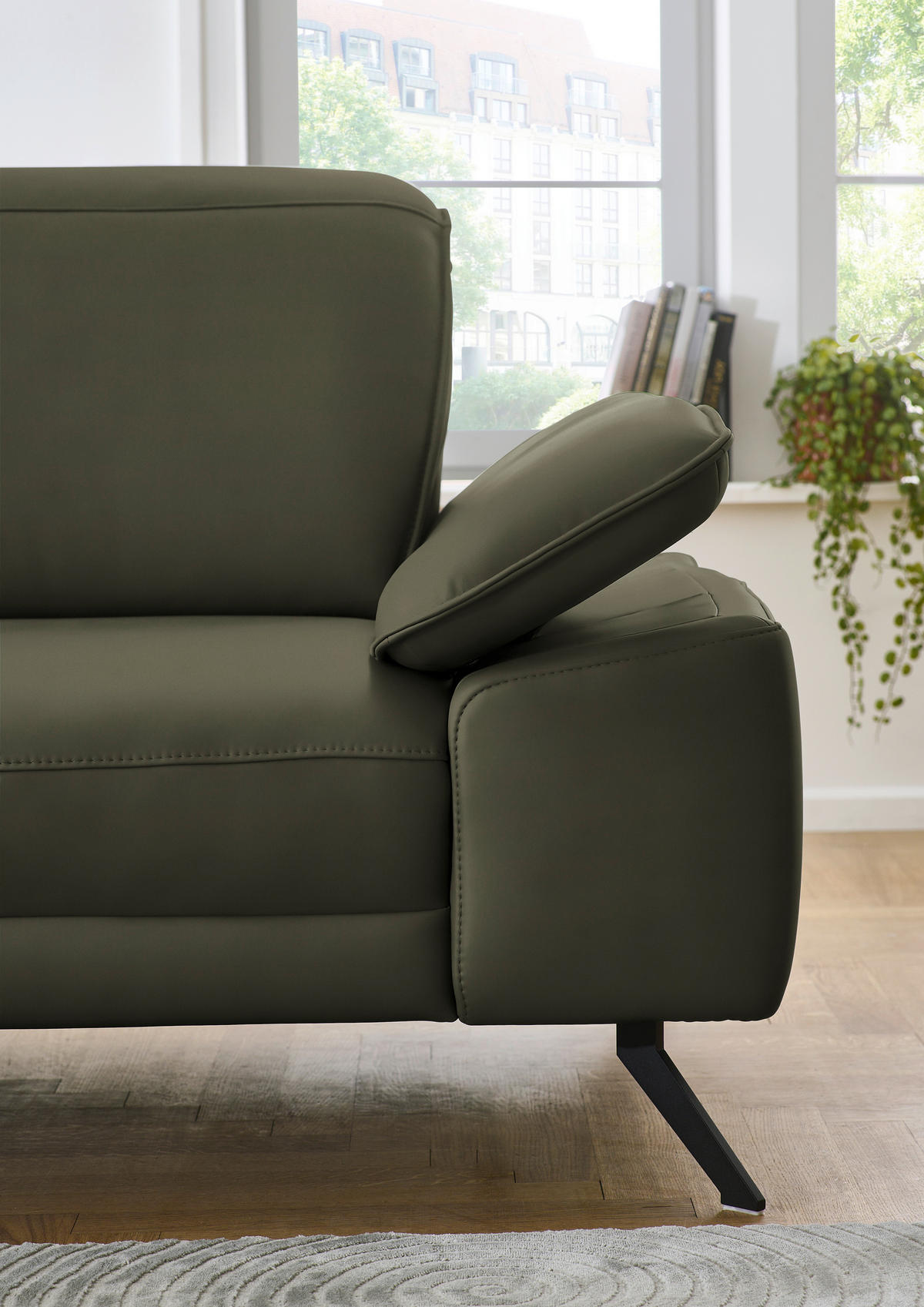 ECKSOFA in Echtleder Grau, Grün  193/332 cm  - Schwarz/Grau, Design, Leder/Metall (193/332cm) - Dieter Knoll