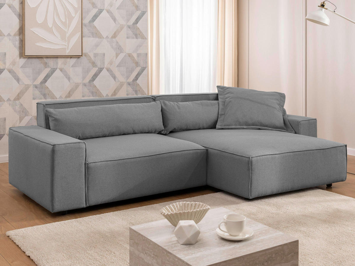 ECKSOFA Webstoff Hellgrau  - Hellgrau/Schwarz, Design, Kunststoff/Textil (251/142cm) - P & B