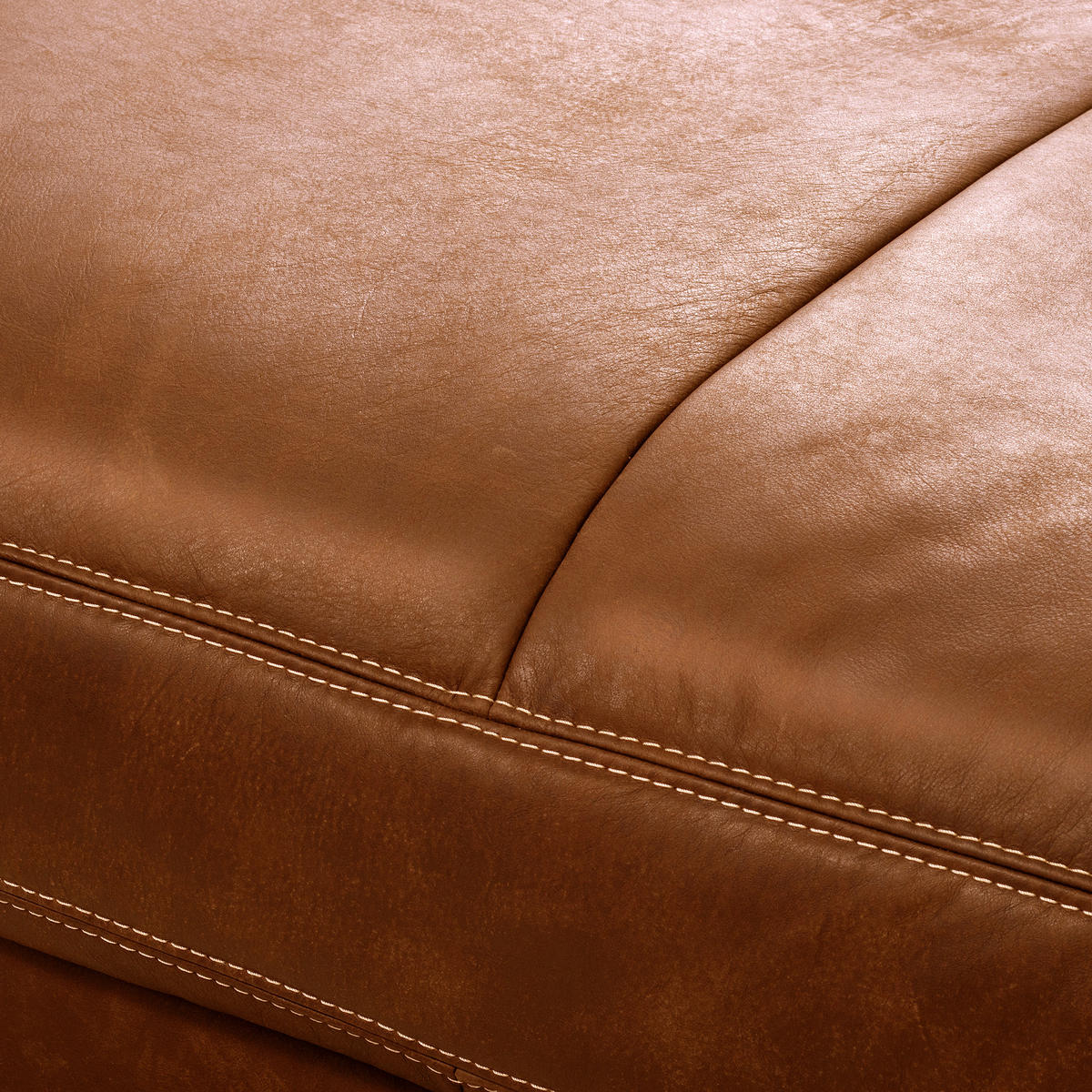 HOCKER in Leder Cognac  - Cognac/Beige, Design, Leder/Kunststoff (123/45/93cm) - Livetastic