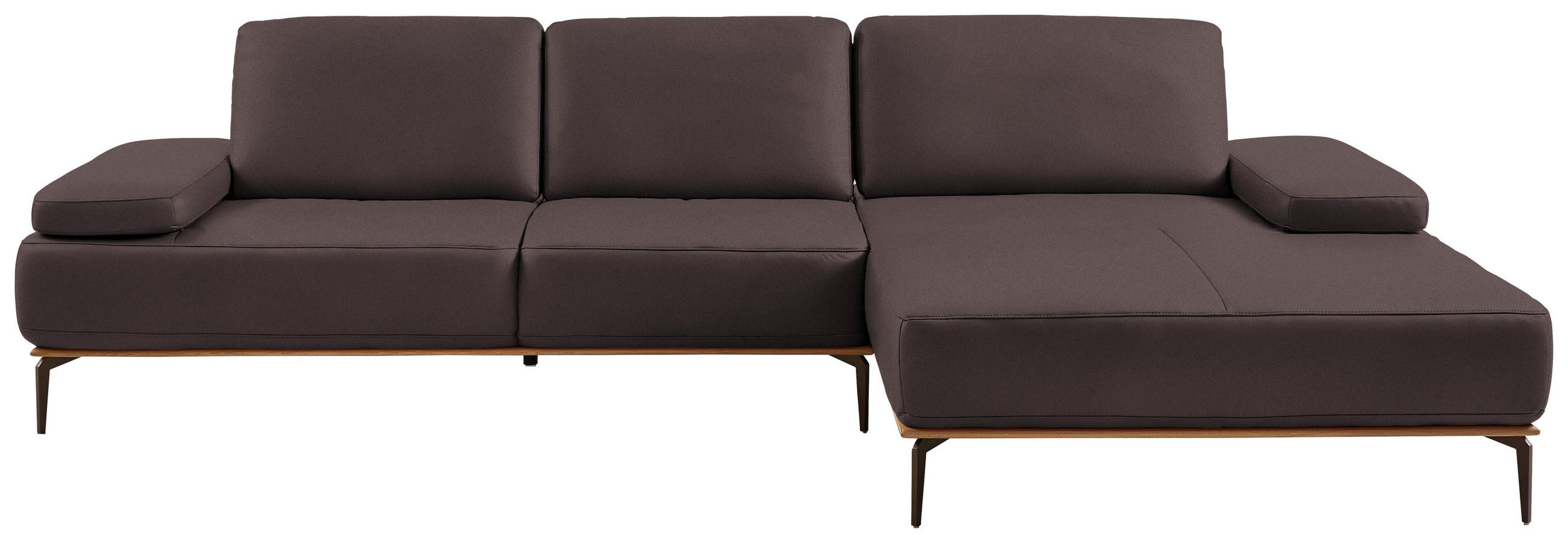 ECKSOFA in Echtleder Dunkelbraun  - Dunkelbraun/Bronzefarben, Design, Leder/Holz (314/176cm) - Valnatura