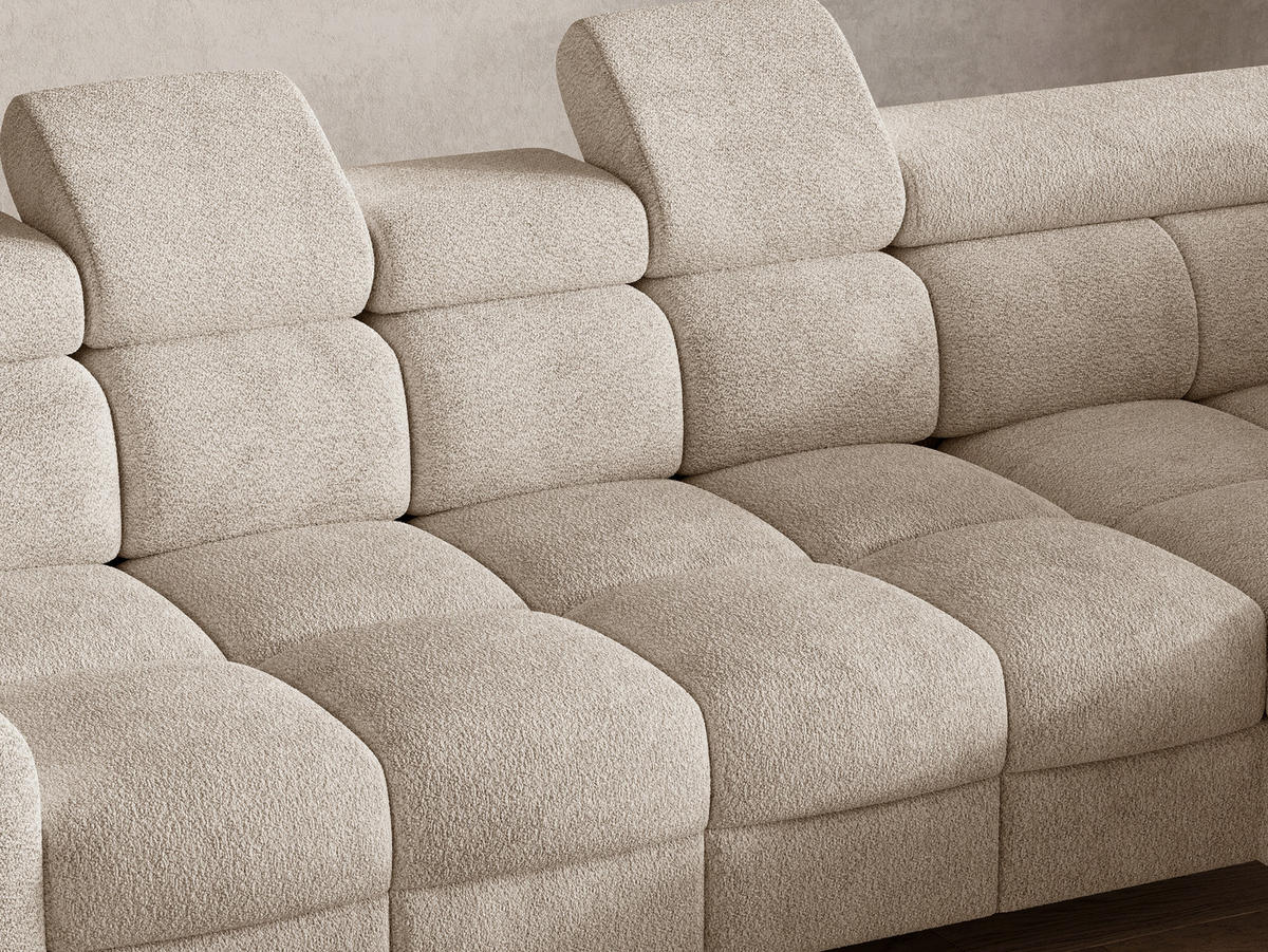 ECKSOFA BUN in Bouclé Beige  - Elfenbein/Beige, Design, Holz/Textil (276/209cm) - MID.YOU
