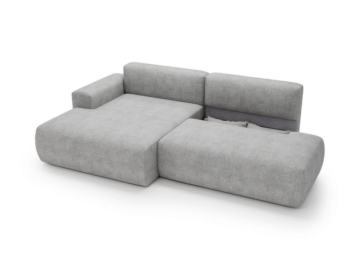 ECKSOFA REVE in Chenille Hellgrau  160/284 cm  - Hellgrau/Schwarz, Design, Kunststoff/Textil (160/284cm) - Livetastic