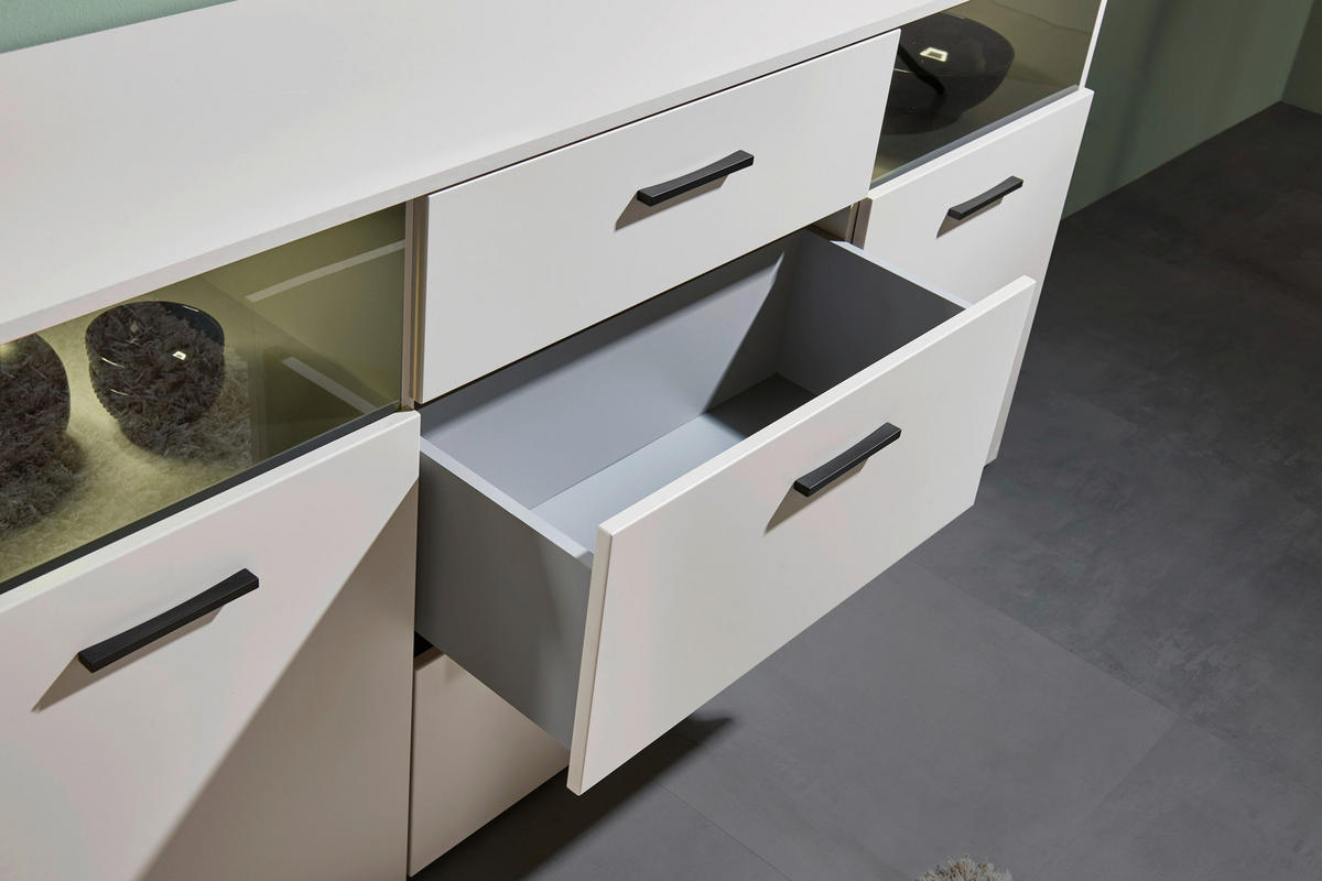 LOWBOARD  in 180/55/38 cm  - Kaschmir/Schwarz, Design, Glas/Holzwerkstoff (180/55/38cm) - MID.YOU