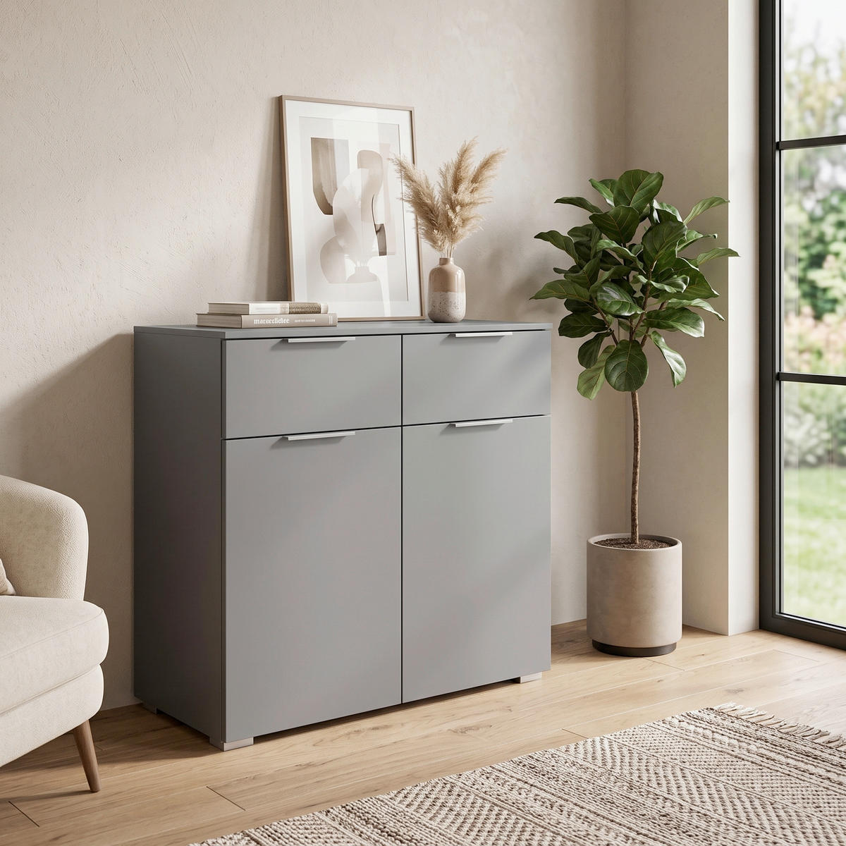 KOMÓD 80/81/42 cm  - alumíniumszínű/szürke, Modern, faalapú anyag (80/81/42cm) - Rauch Möbel