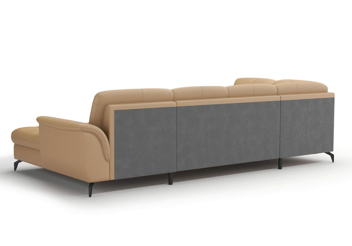 WOHNLANDSCHAFT in Vliesstoff Kombination Echtleder/Stoff Cappuccino  - Schwarz/Cappuccino, Modern, Leder/Textil (212/319/164cm) - Sit & More