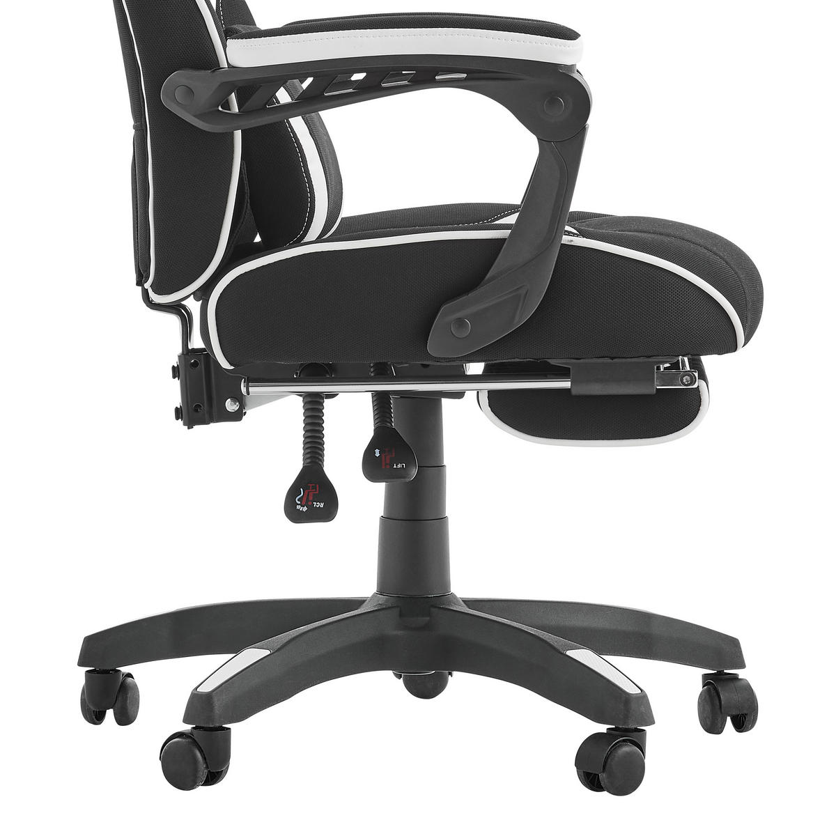 GAMINGSTUHL  in Lederlook, Mikrofaser, Vliesstoff Schwarz, Weiß  - Schwarz/Weiß, Design, Kunststoff/Textil (65/114/67cm) - Novel