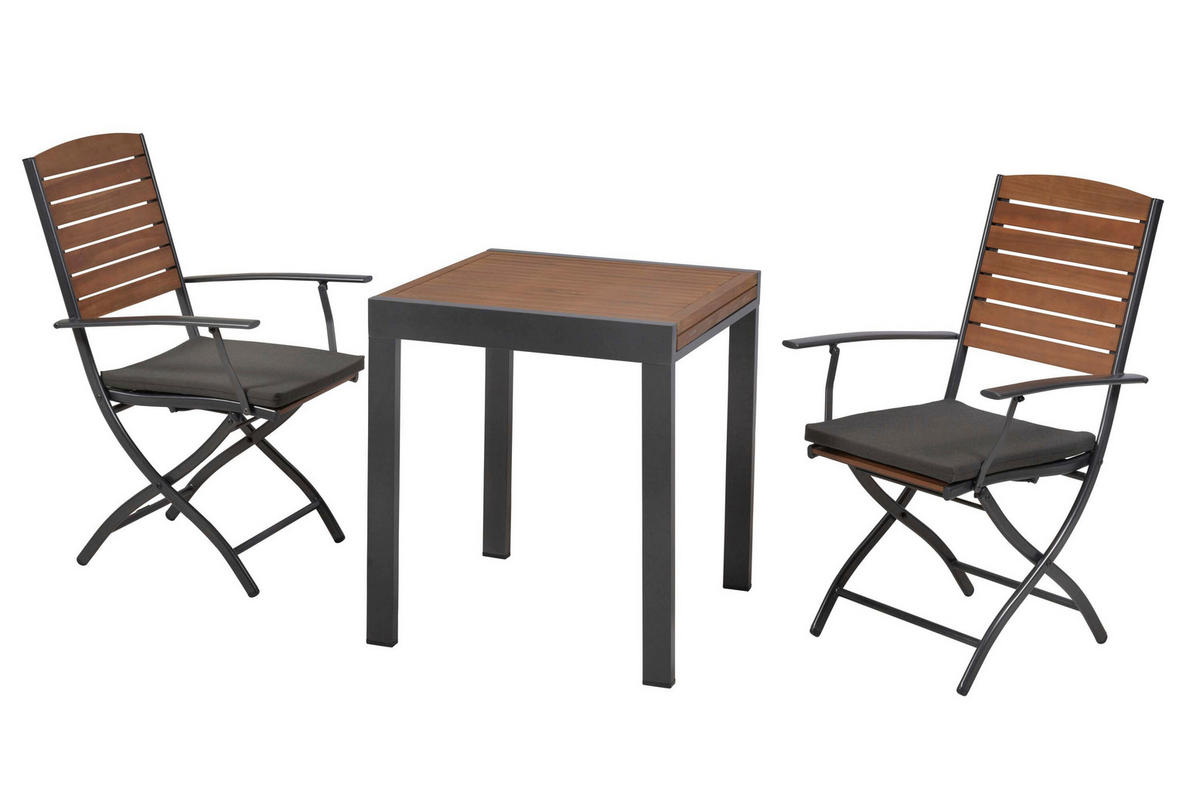 GARTENTISCHGRUPPE  - Graphitfarben/Naturfarben, KONVENTIONELL, Holz/Textil - Gardenson