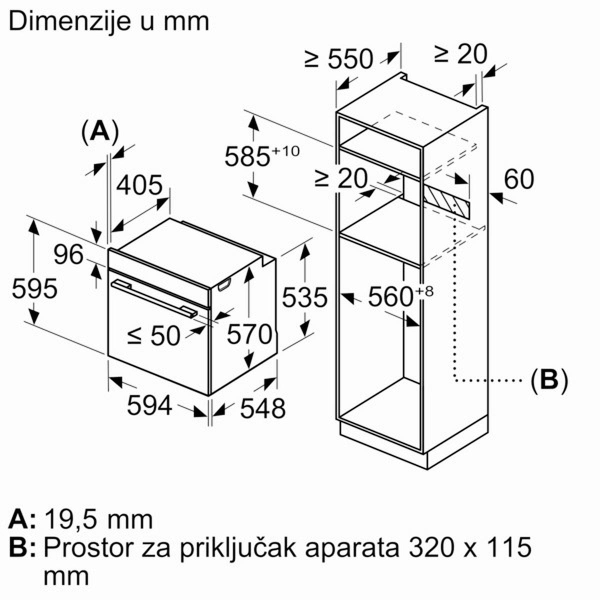 UGRADNA RERNA - svetlosiva/crna, Dizajnerski, staklo/metal (59,4/59,5/54,8cm)