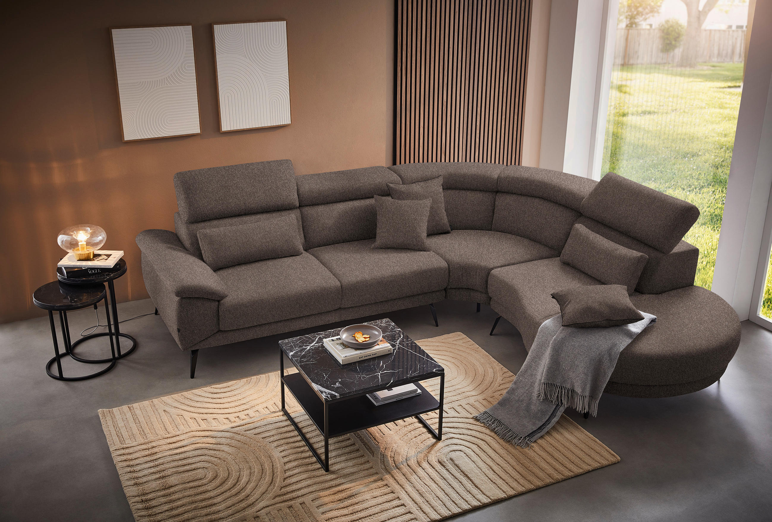 ECKSOFA Braun Velours  - Schwarz/Braun, Design, Textil/Metall (299/264cm) - Novel