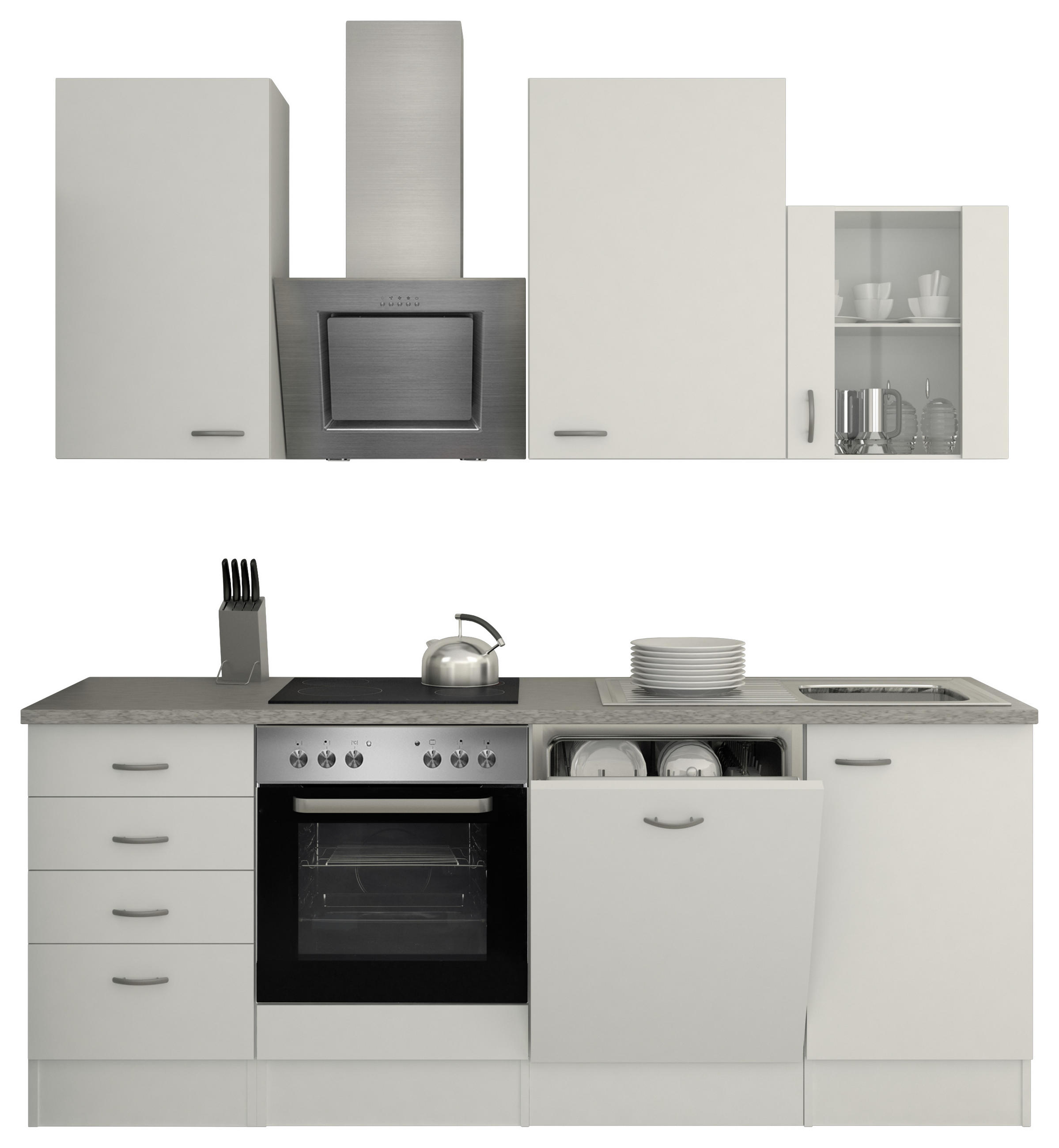 KÜCHENBLOCK 220 cm Grau, Weiß E-Geräte, Spüle - Weiß/Grau, MODERN (220cm) - MID.YOU