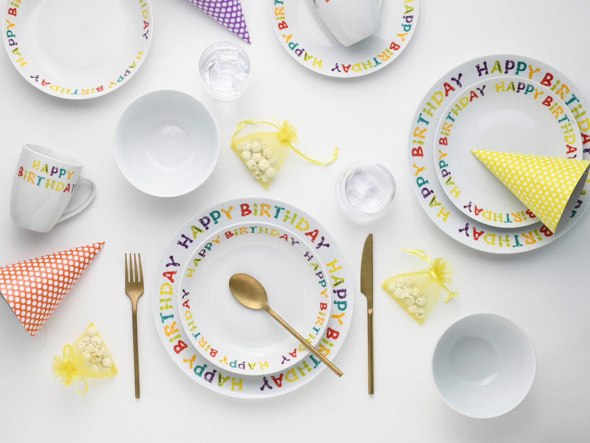 KOMBISERVICE Happy Birthday 10-teilig  - Multicolor, Basics, Keramik - Creatable