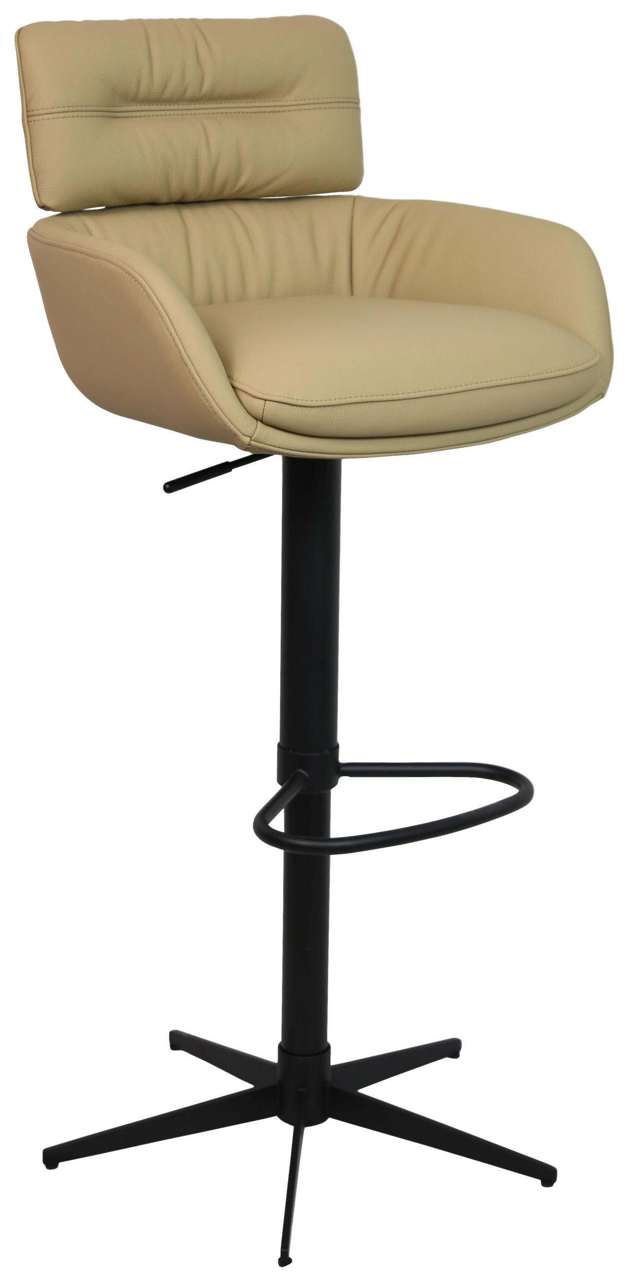 BARHOCKER Echtleder Schwarz, Karamell Eisen Sitzfläche 360° drehbar, Lederauswahl  - Karamell/Schwarz, Design, Leder/Metall (54/99-116,5/52cm) - Dieter Knoll