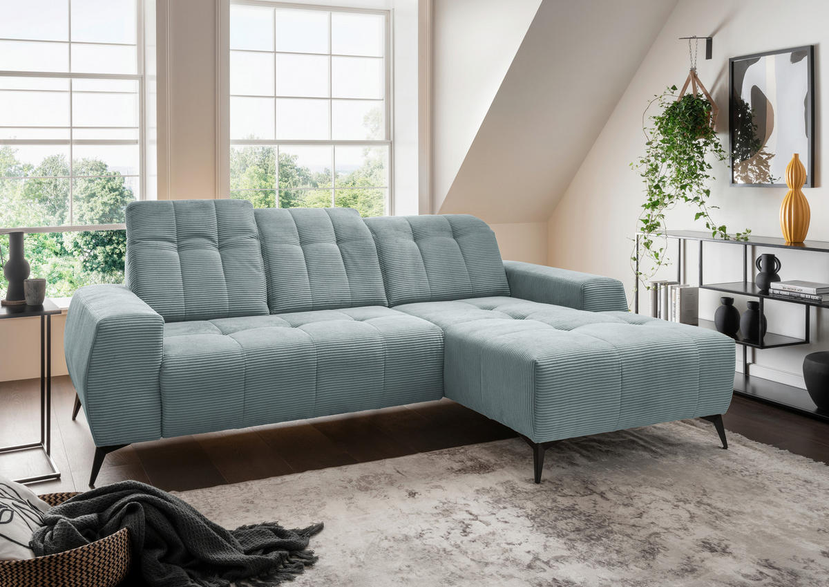 ECKSOFA in Cord Hellblau  - Schwarz/Hellblau, Modern, Textil/Metall (258/180cm) - Livetastic