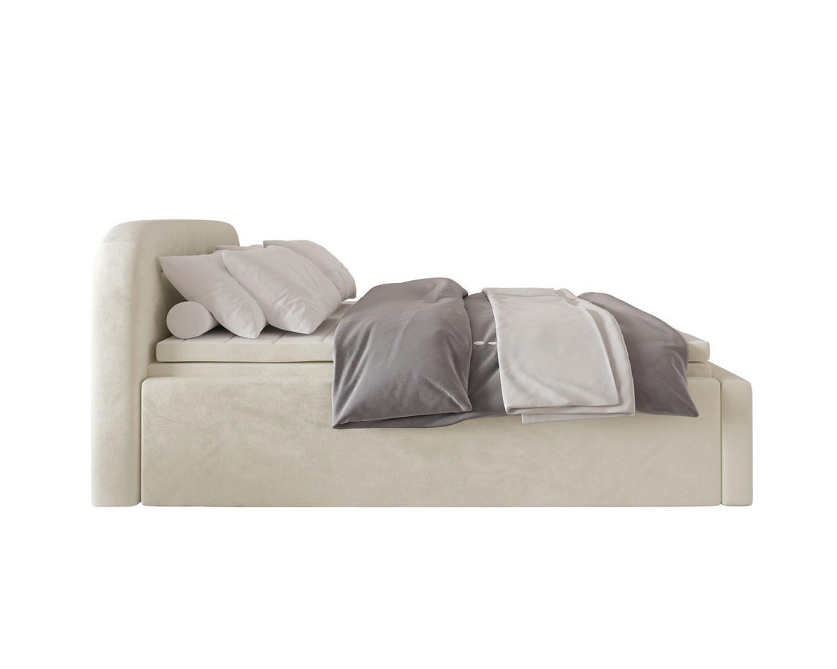 BOXBETT 180/200 cm,  in Beige, Bettkasten, Topper, H2 = mittel  - Beige, MODERN, Textil (180/200cm) - MID.YOU