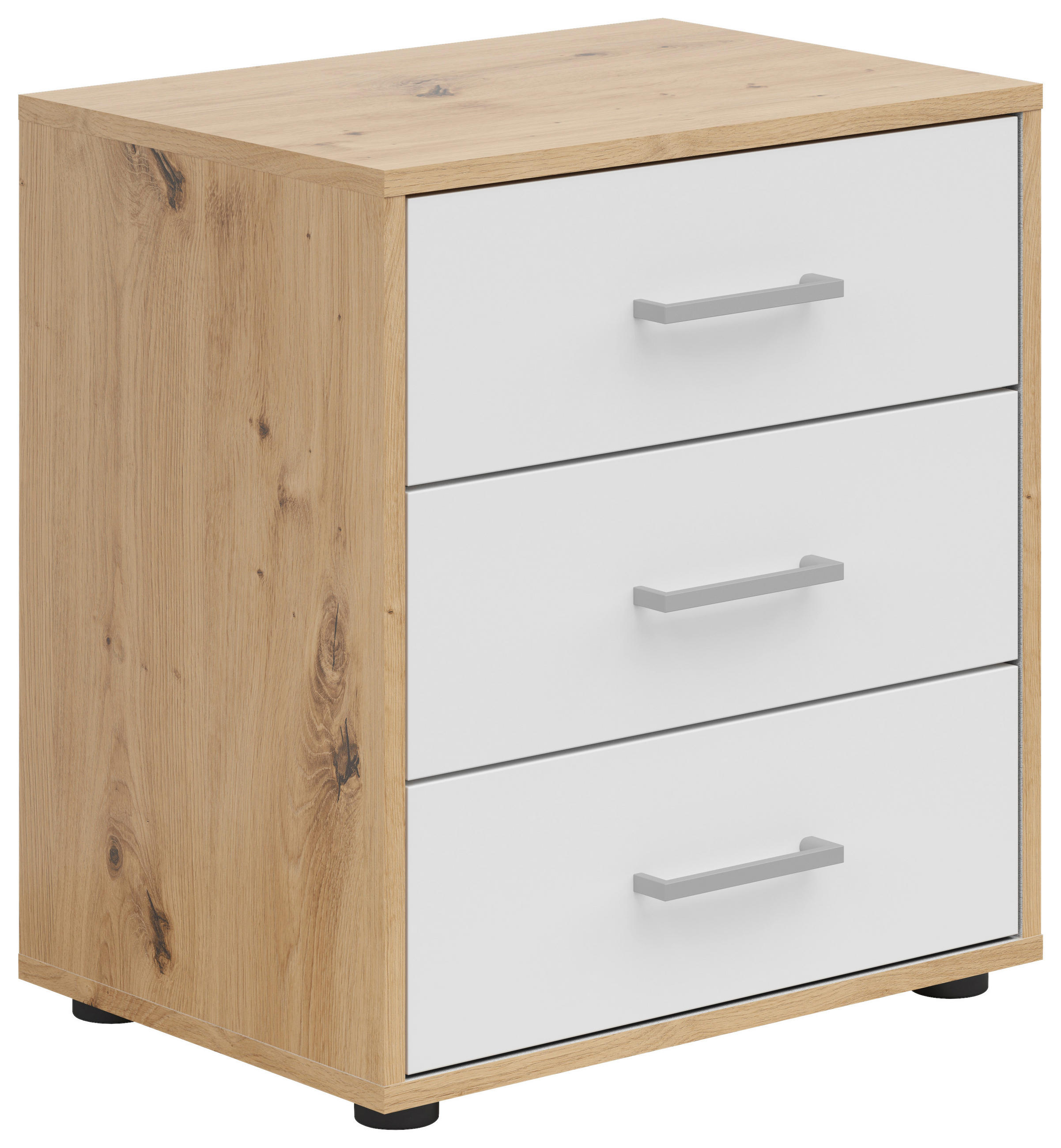 XXXLutz Nachtschrank Weiß, Eiche Artisan, Grauweiß 50x54x35 cm