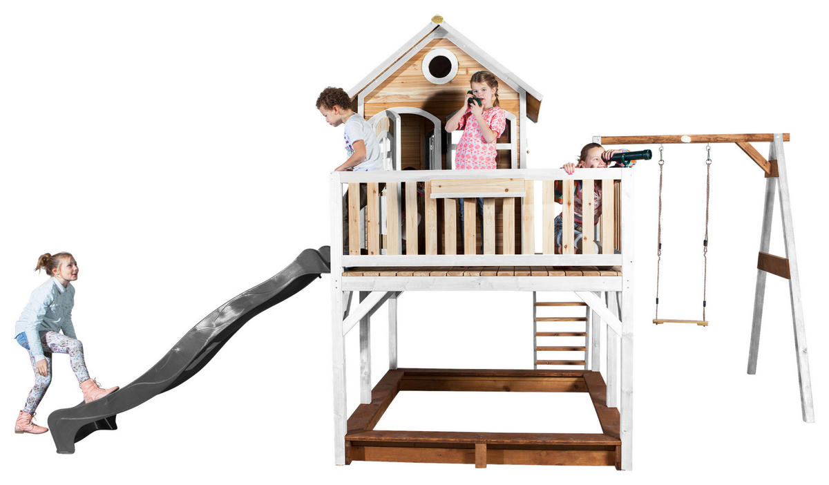 SPIELTURM 541/291/277 cm  - Braun/Weiß, KONVENTIONELL, Holz/Kunststoff (541/291/277cm) - Ambia Garden