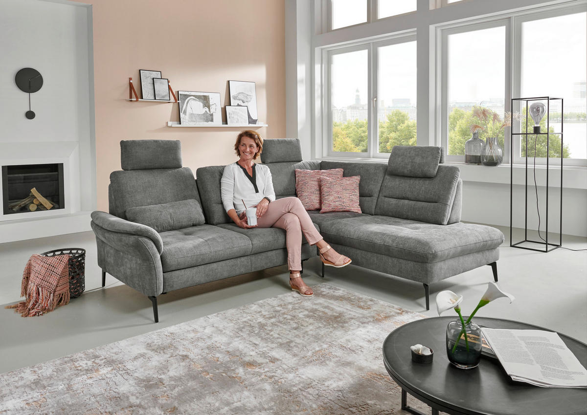 ECKSOFA in Webstoff Grau  - Schwarz/Grau, Design, Textil/Metall (256/206cm) - Beldomo System
