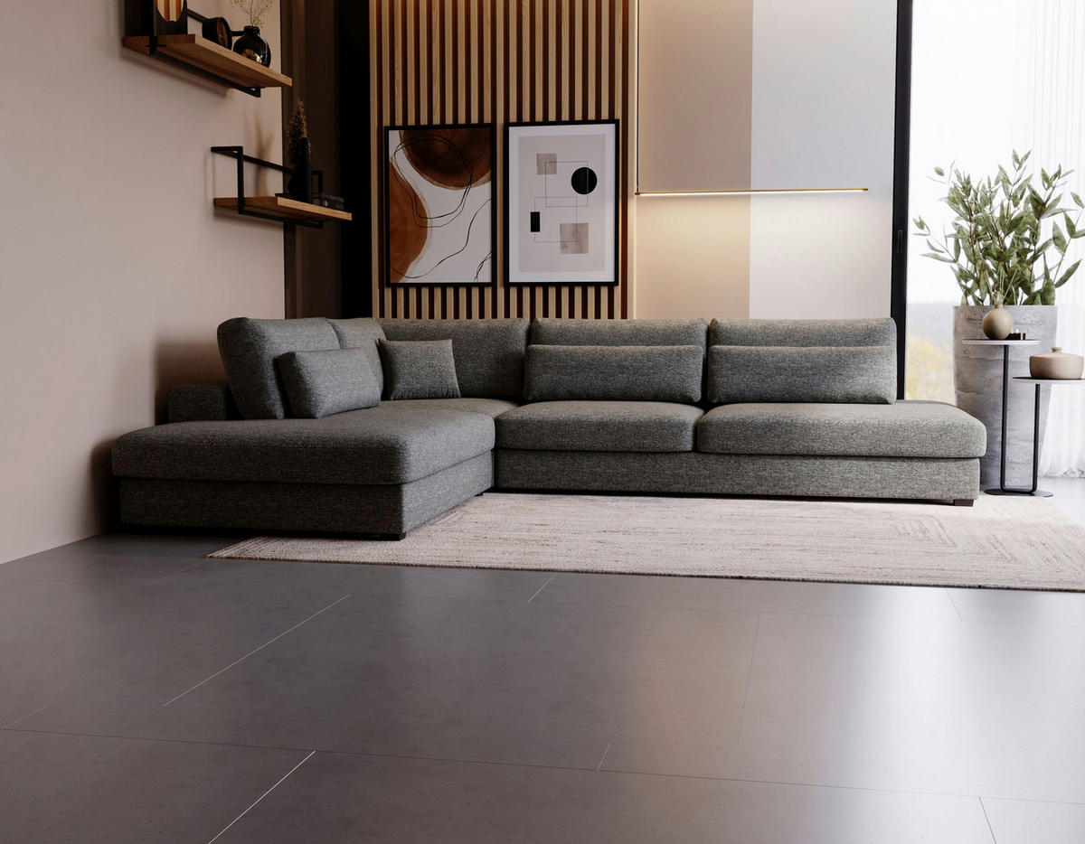 ECKSOFA Plüsch, Bouclé Grau  - Schwarz/Grau, Design, Kunststoff/Textil (244/332cm) - Livetastic