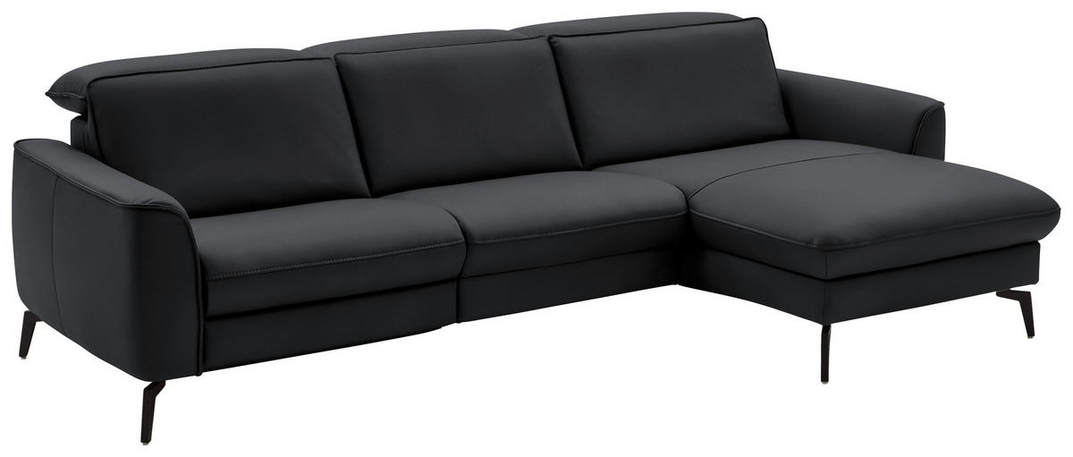 ECKSOFA in Echtleder Schieferfarben  - Schieferfarben/Schwarz, Natur, Leder/Metall (281/168cm) - Valdera