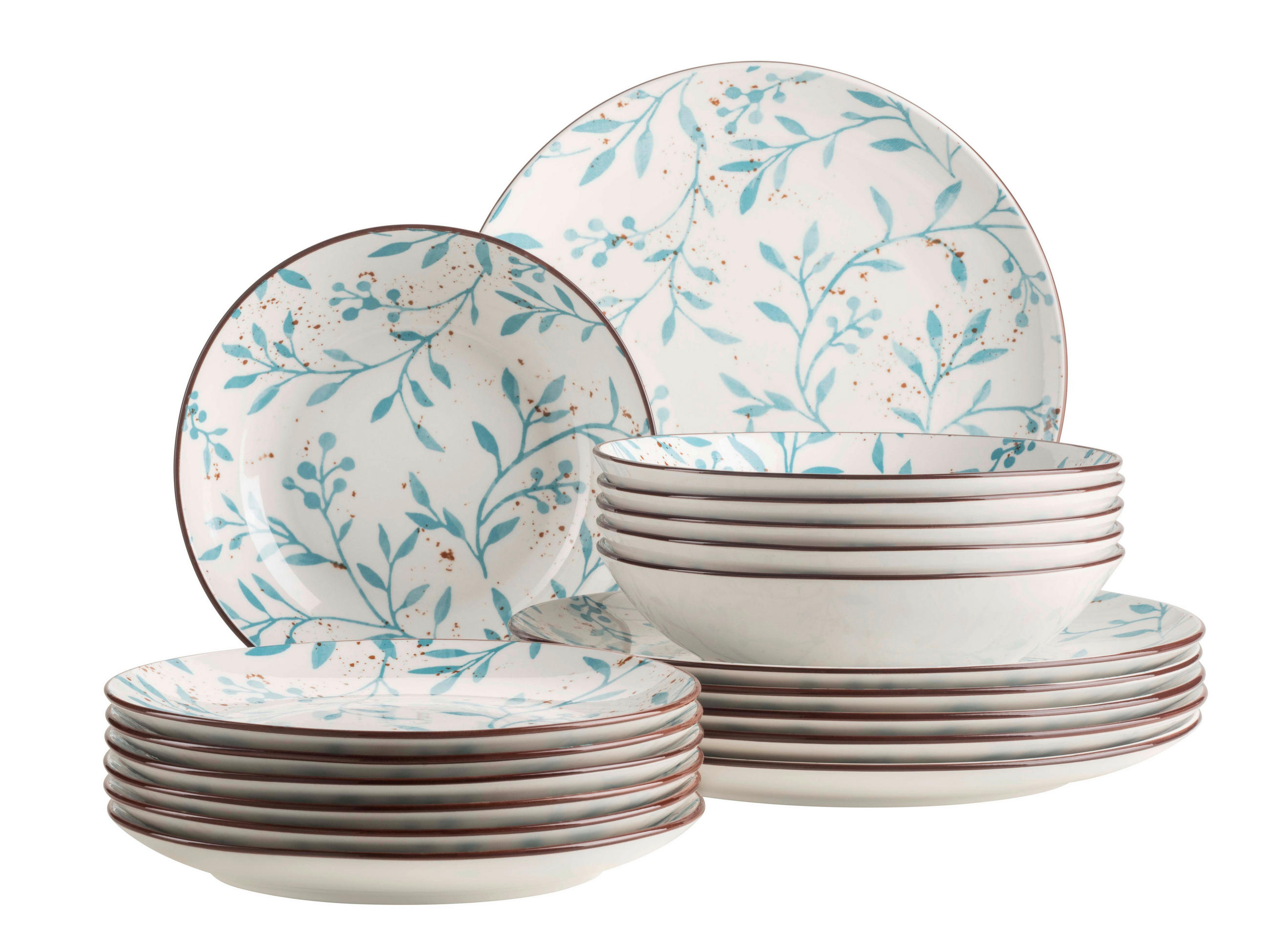 TELLERSET OLIVE 18-teilig  - Türkis/Braun, Basics, Keramik - Mäser