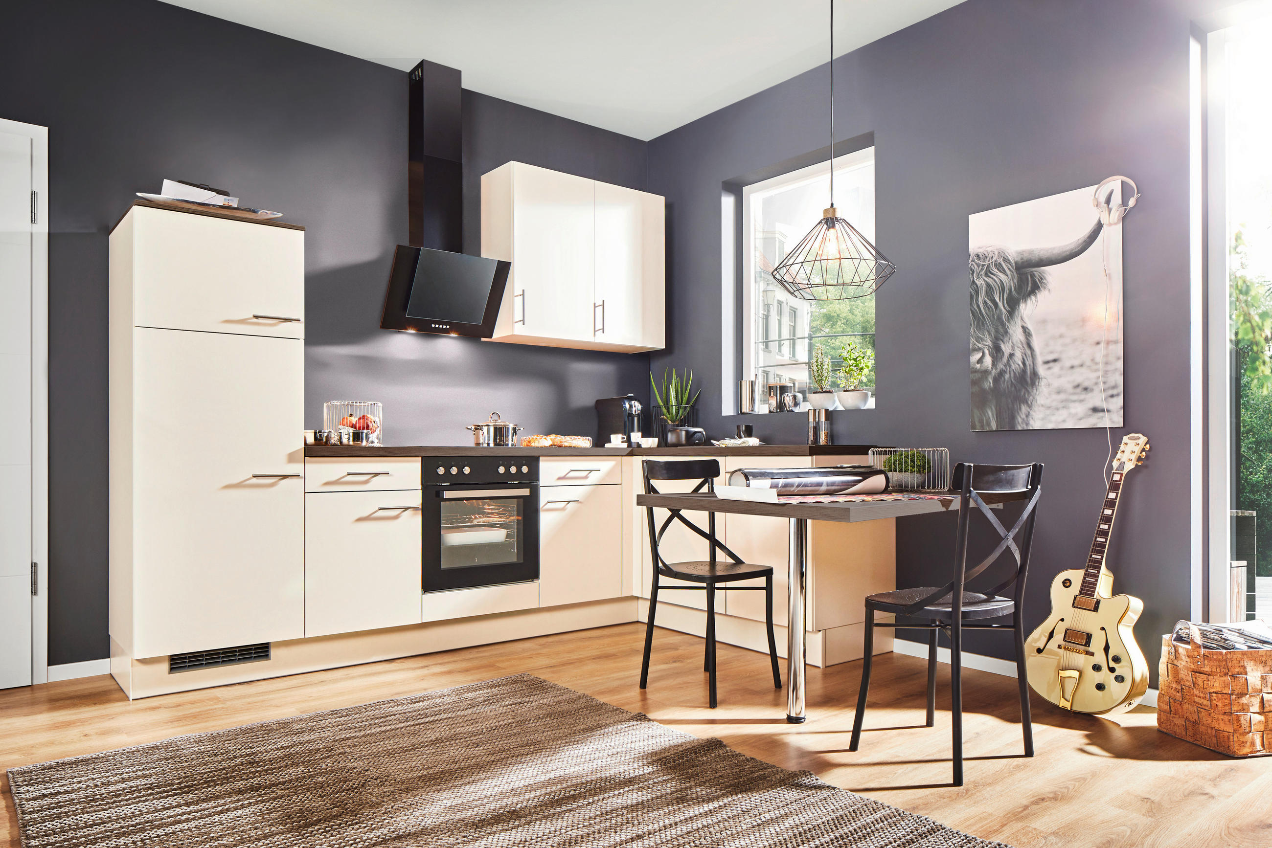 ECKKÜCHE 285,2/175 cm  in Magnolie, Eiche dunkel  - Eiche dunkel/Edelstahlfarben, Basics, Holzwerkstoff/Metall (285,2/175cm) - Venda