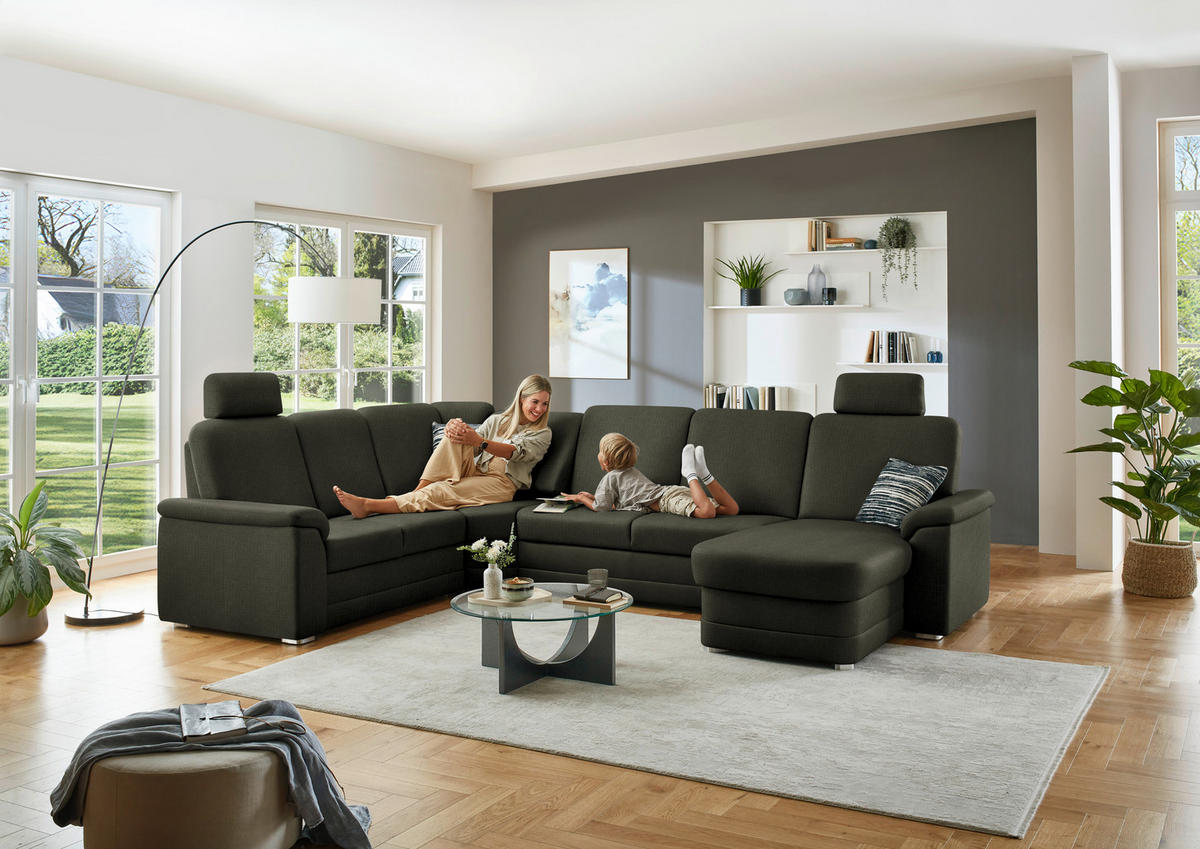 WOHNLANDSCHAFT  in Chenille Dunkelgrün  - Dunkelgrün/Alufarben, KONVENTIONELL, Holz/Textil (235/329/160cm) - Beldomo Comfort