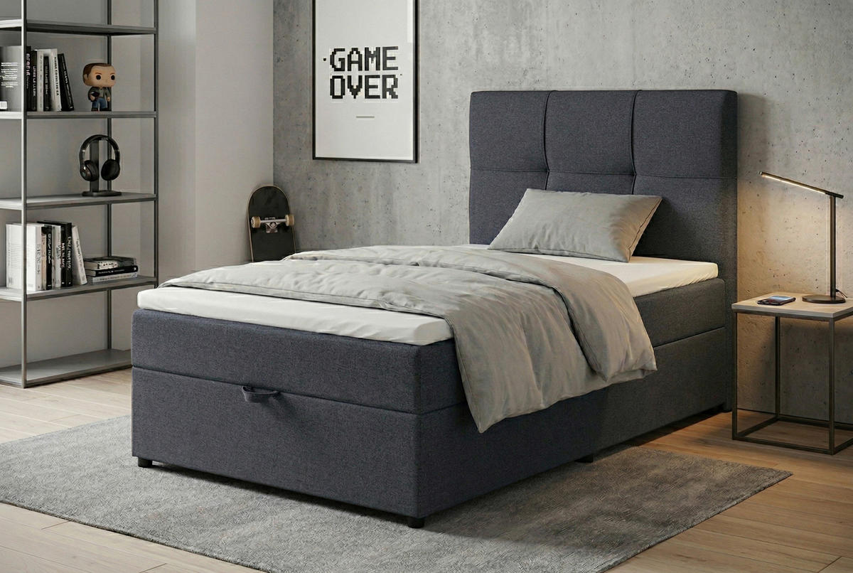 BOXBETT 100/200 cm,  in Dunkelgrau, Bettkasten, Topper,  - Dunkelgrau/Schwarz, MODERN, Kunststoff/Textil (100/200cm) - MID.YOU