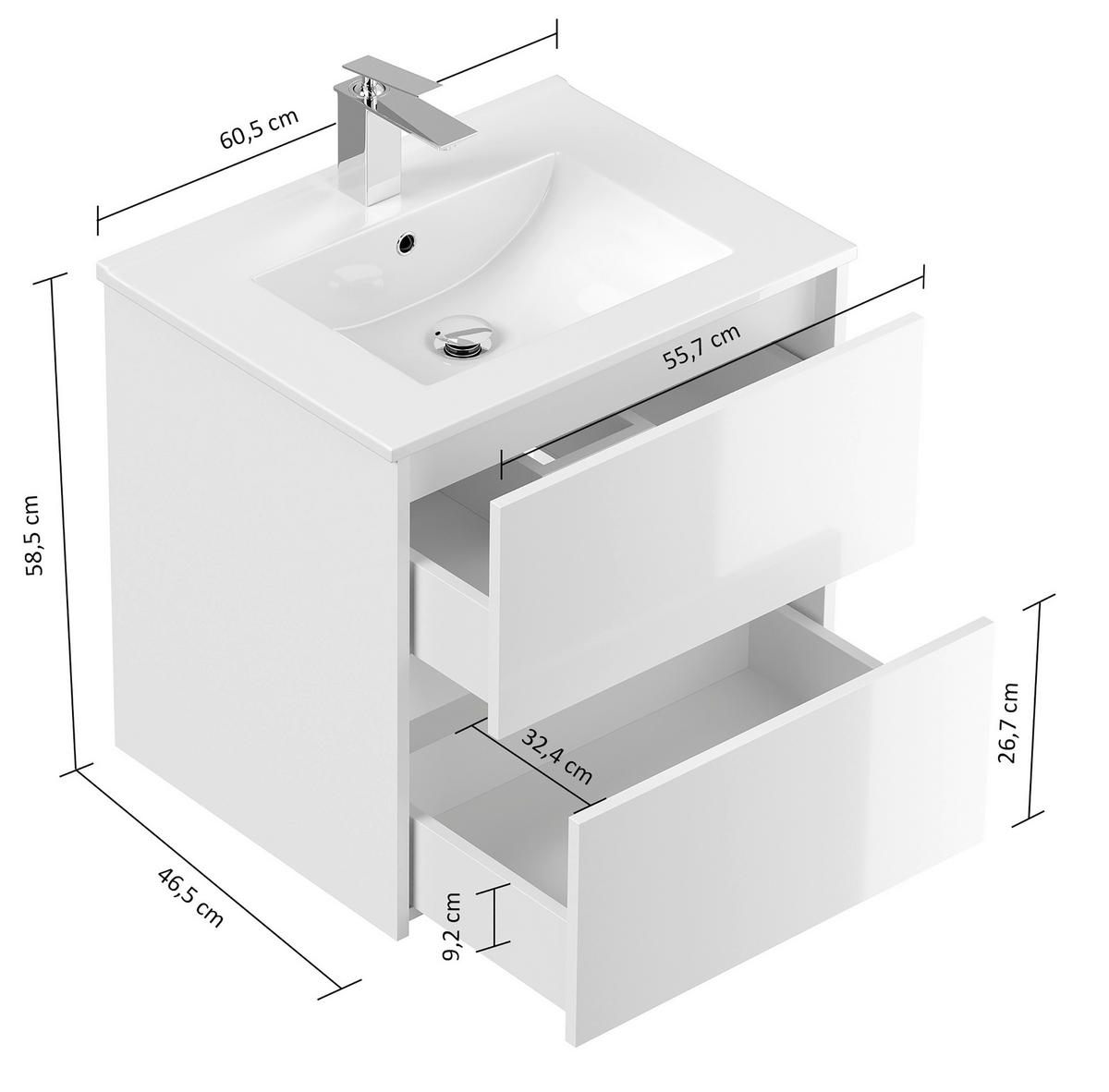 BADEZIMMER 2-teilig  in 60 cm  - Weiß Hochglanz/Weiß, Basics, Keramik/Holzwerkstoff (60cm) - MID.YOU