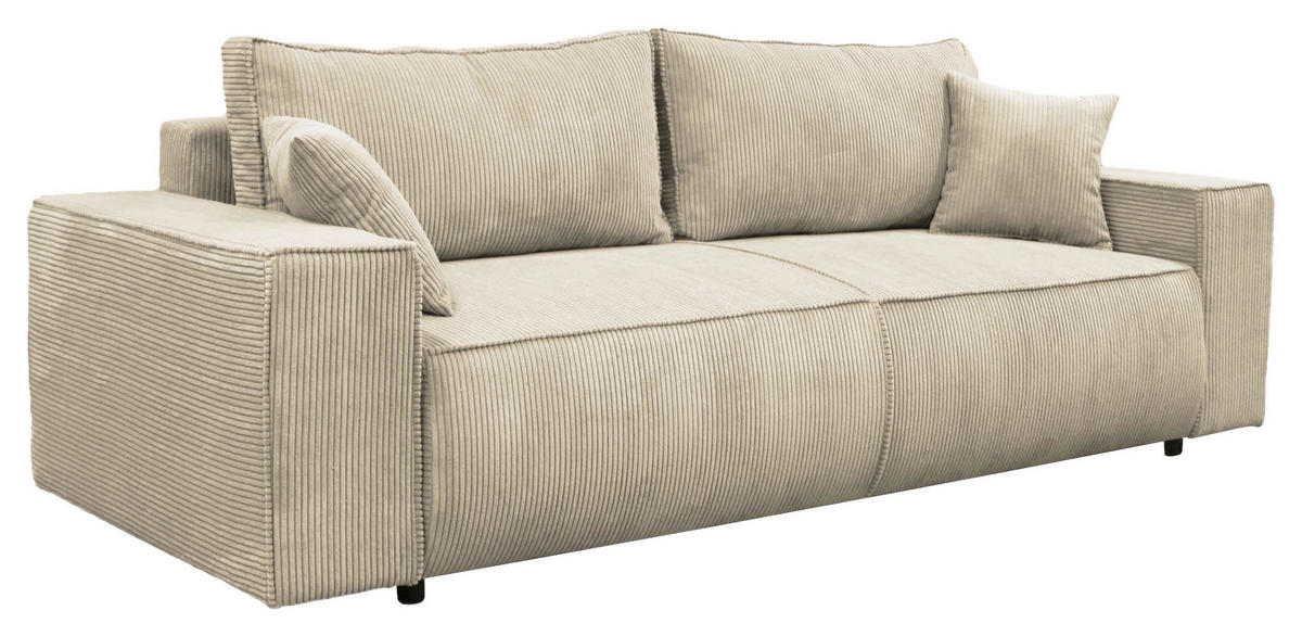 SCHLAFSOFA LOFT Cord Beige  inkl. Zierkissen, Rückenkissen, Bettkasten  - Beige/Schwarz, Design, Kunststoff/Textil (255/90/97cm) - MID.YOU