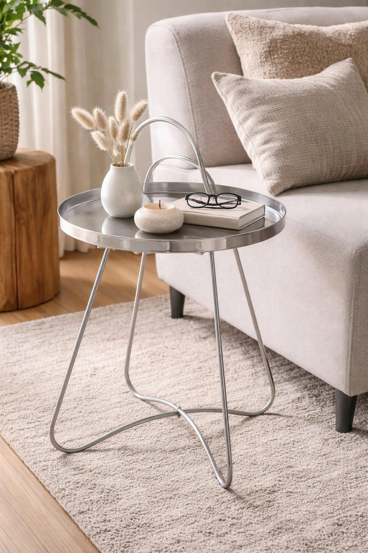 BEISTELLTISCH 40/40/57 cm Silberfarben rund  - Silberfarben, Design, Metall (40/40/57cm) - MID.YOU