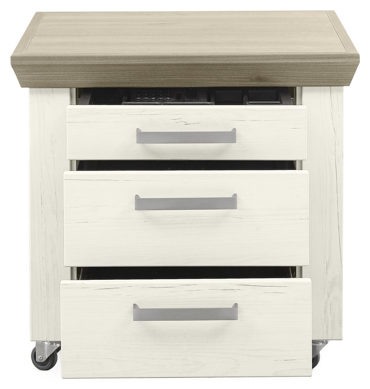 ROLLCONTAINER Weiß, Eichefarben  - Eichefarben/Weiß, Design, Holzwerkstoff/Metall (61/59,5/63,6cm) - SetOne by Musterring