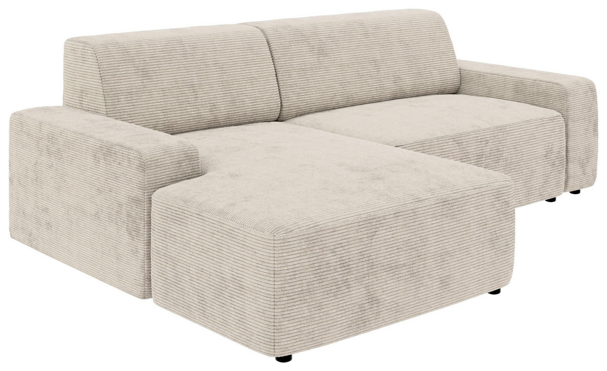 ECKSOFA in Cord Creme  - Creme/Schwarz, Modern, Kunststoff/Textil (162/246cm) - Trendmanufaktur
