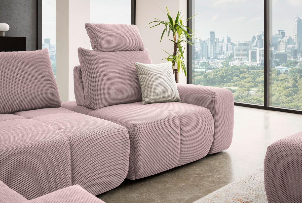 ECKSOFA in Velours Altrosa  - Schwarz/Altrosa, Design, Kunststoff/Textil (236/326cm) - Xora