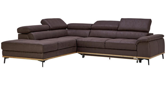 ECKSOFA in Lederlook Dunkelbraun  - Dunkelbraun/Schwarz, Natur, Holz/Textil (226/282cm) - Novel