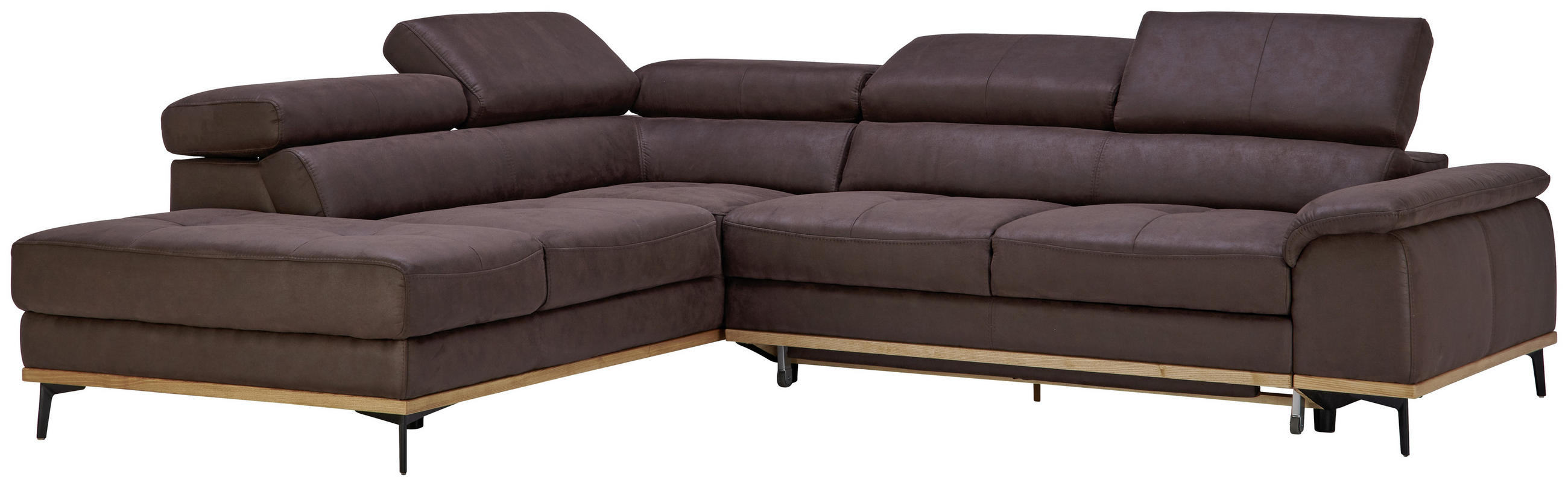 Thumbnail - Novel Ecksofa, Dunkelbraun, Holz, Textil, Eiche, 5-Sitzer, Ottomane links, L-Form, 282x226 cm, Stoffauswahl, seitenverke...