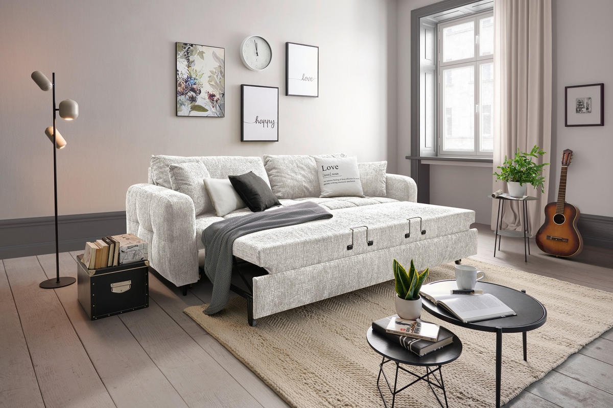 SCHLAFSOFA in Textil Hellgrau  - Hellgrau/Schwarz, Design, Holz/Textil (236/88/101cm) - Stylife