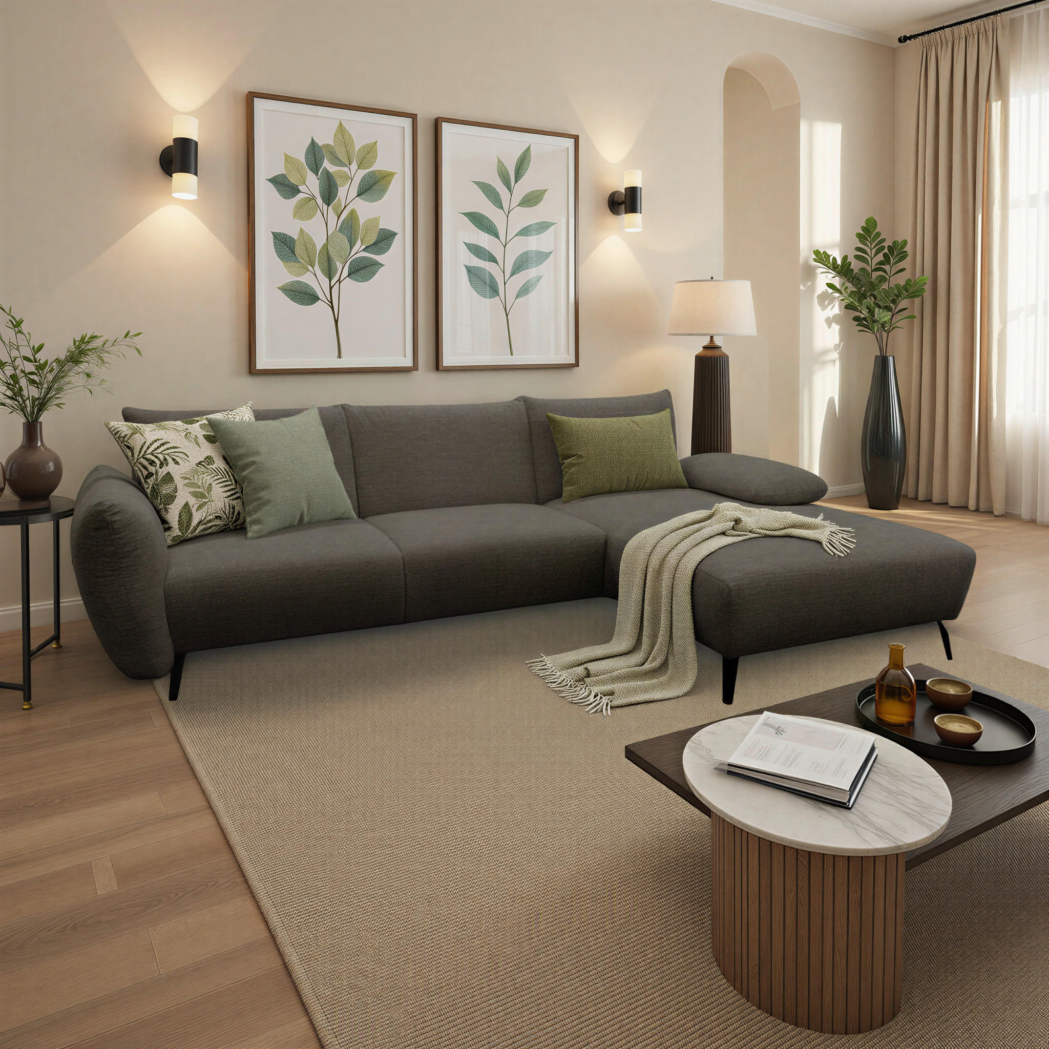 ECKSOFA 200 030 Dunkelbraun Chenille  - Beige/Dunkelbraun, MODERN, Textil/Metall (274/155cm) - Livetastic