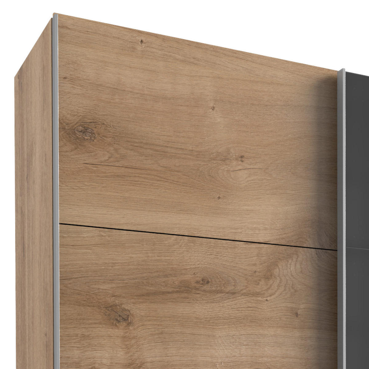 OMARA Z DRSNIMI VRATI, barve grafita, barve hrasta  - barve hrasta/barve aluminija, Basics, kovina/steklo (270/208/64cm) - MID.YOU