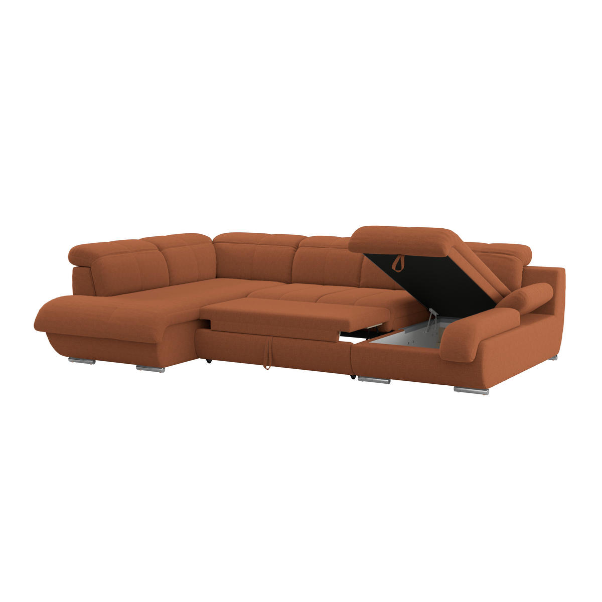 WOHNLANDSCHAFT MULTI Terracotta Chenille  - Chromfarben/Terracotta, MODERN, Textil/Metall (228/345/184cm) - Livetastic