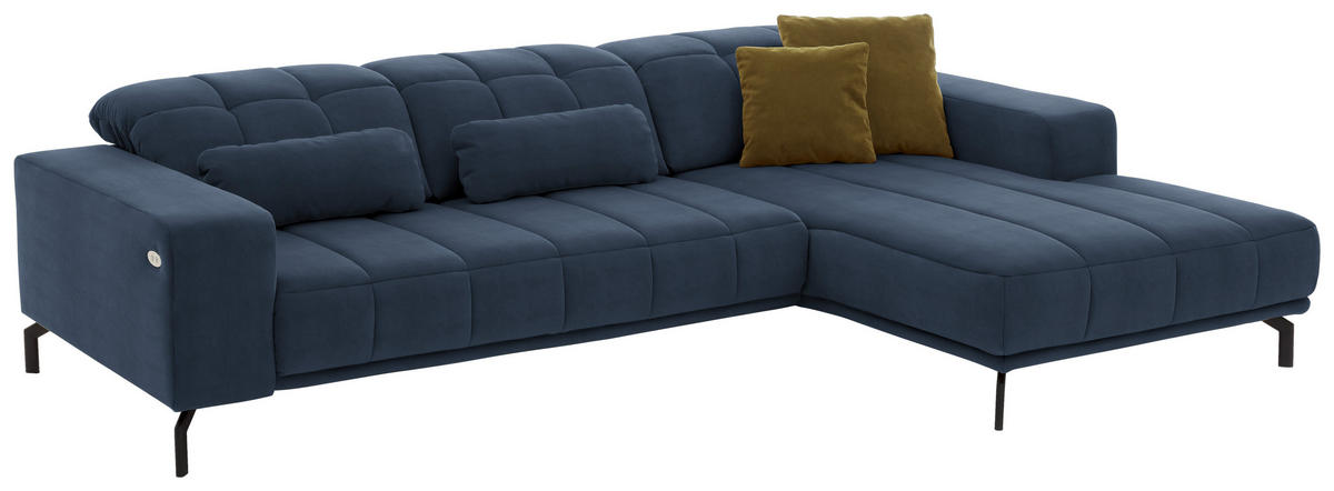 ECKSOFA in Velours Blau  - Blau/Schwarz, Design, Textil/Metall (293/195cm) - Beldomo Style