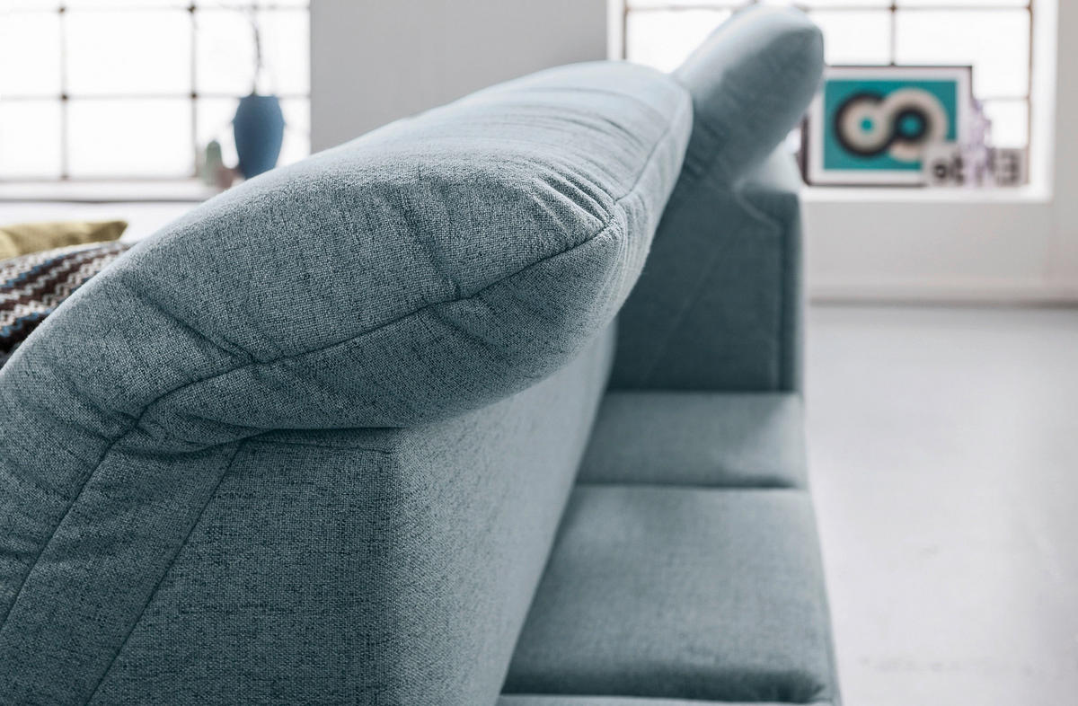 ECKSOFA Hellblau Flachgewebe  - Chromfarben/Hellblau, Design, Textil/Metall (198/276cm) - SetOne by Musterring