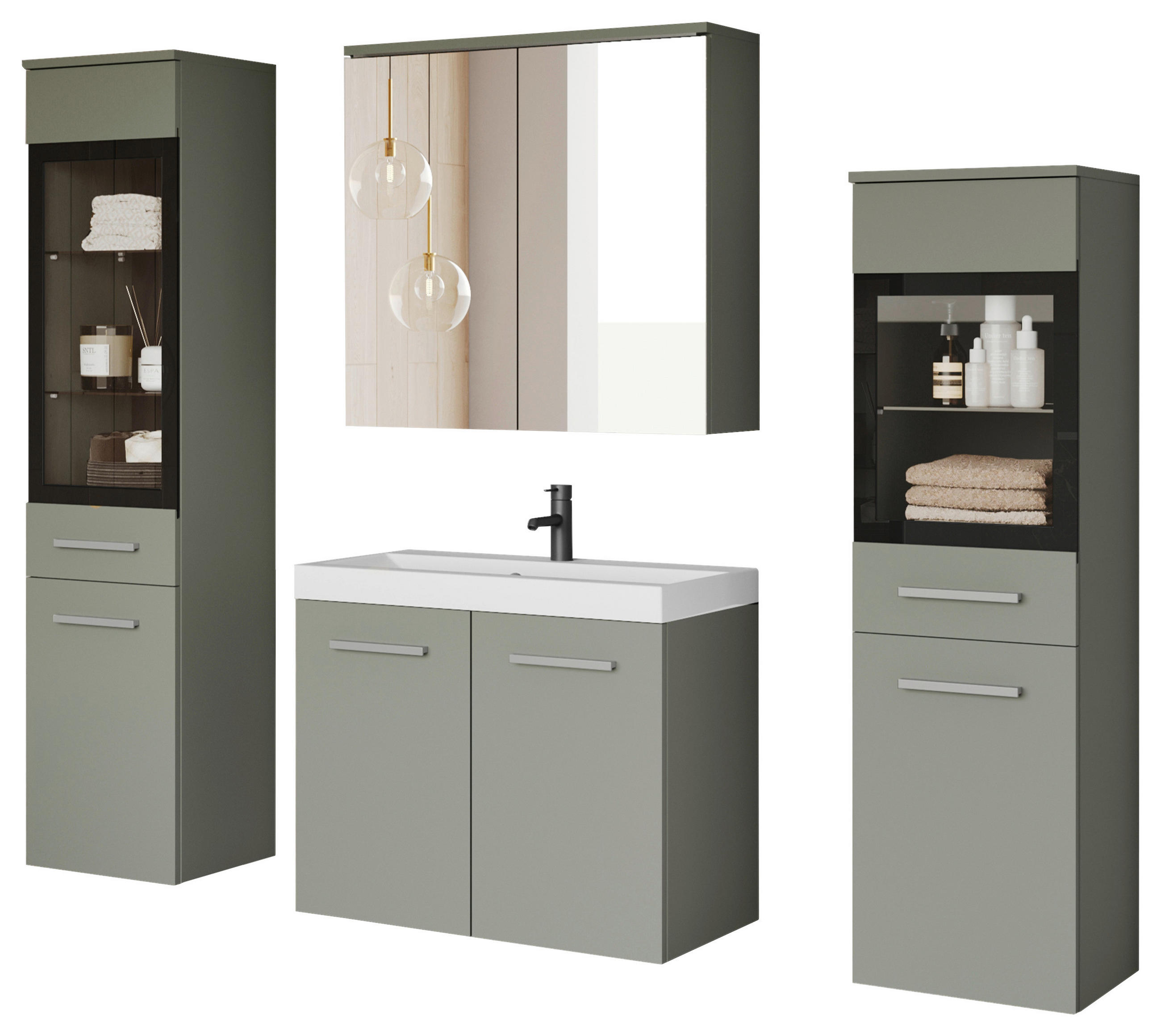 BADEZIMMER 5-teilig  in  - Weiss/Grün, Lifestyle, Glas/Keramik (120,4/131,5/30,2cm) - P & B