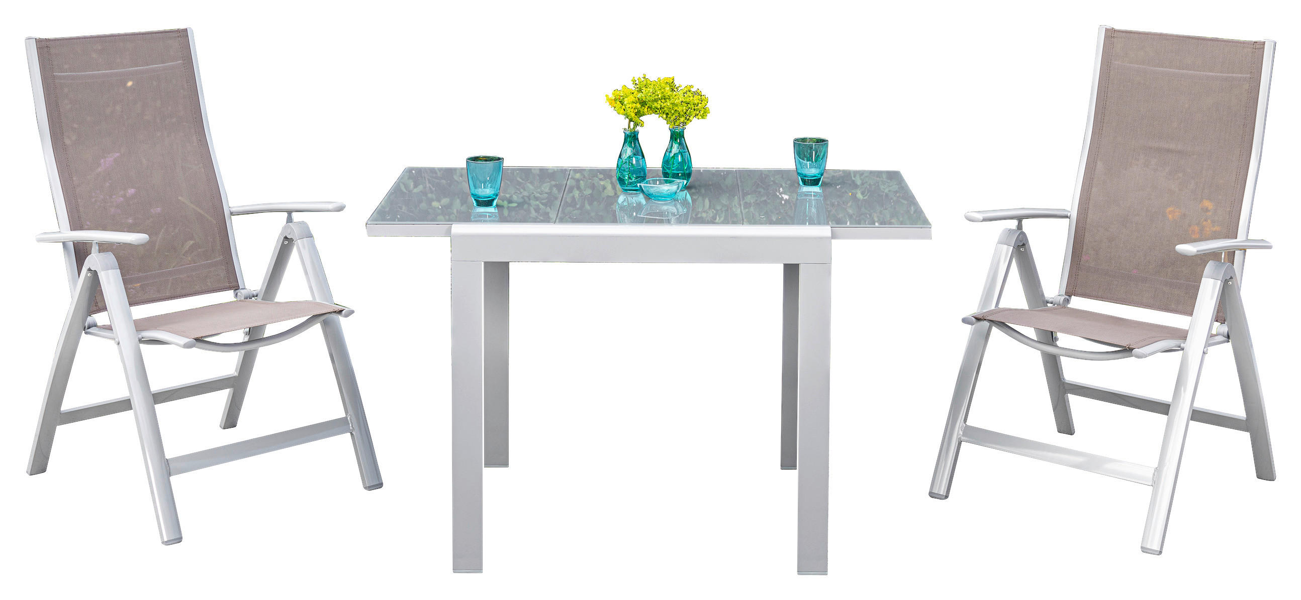 BALKONSET  - Taupe/Silberfarben, KONVENTIONELL, Glas/Textil - Gardenson