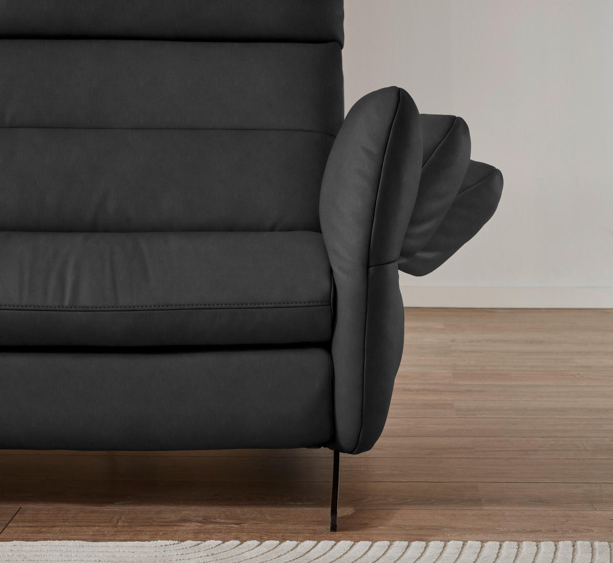 ECKSOFA in Echtleder Anthrazit  169/298 cm  - Anthrazit/Schwarz, Design, Leder/Metall (169/298cm) - Dieter Knoll