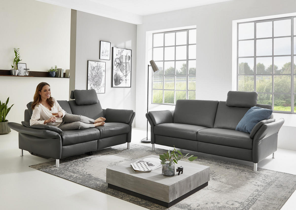 3-SITZER-SOFA Echtleder Anthrazit  - Anthrazit/Alufarben, Design, Leder/Metall (190/82/99cm) - Dieter Knoll