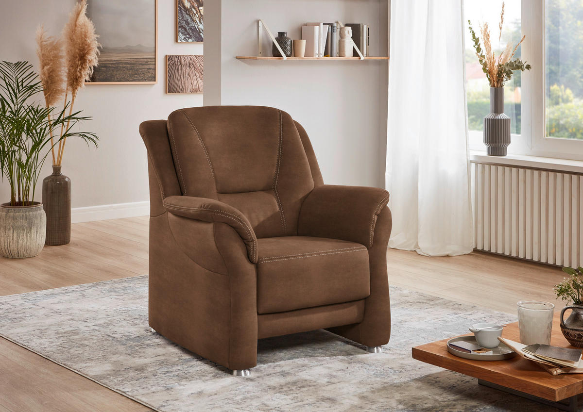 SESSEL in Mikrofaser Hellbraun  - Hellbraun/Beige, Konventionell, Textil/Metall (90/100/92cm) - Beldomo Comfort